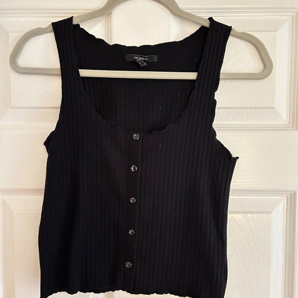 Black Button Tank Top